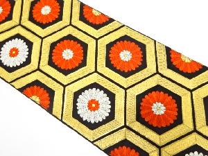 アンティーク　花亀甲模様織り出し袋帯（着用可）